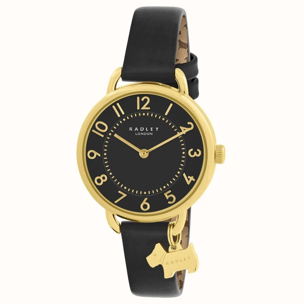 Radley Black Dial Watch with Black Leather Strap H Mcilroy London