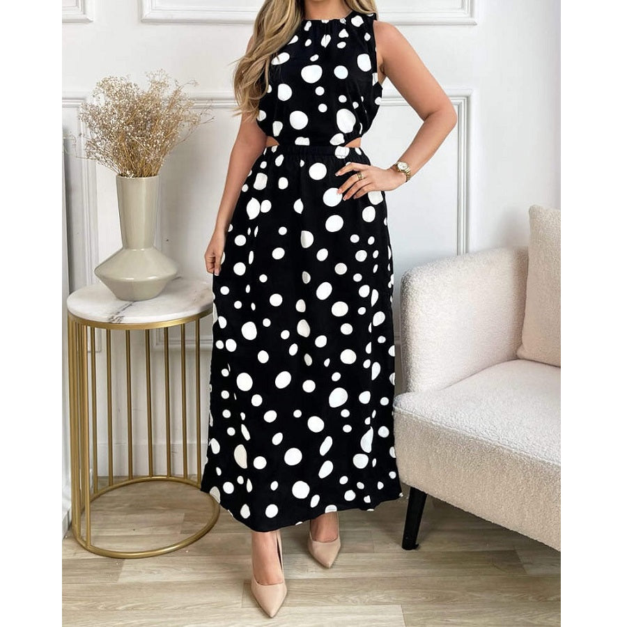 Black And White Polka Dot Cut Out Midi Dress by AX Paris