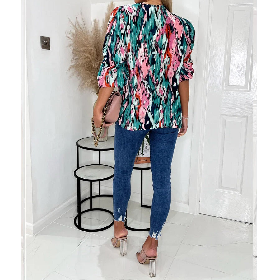 Multi Abstract Printed 3/4 Sleeve Top