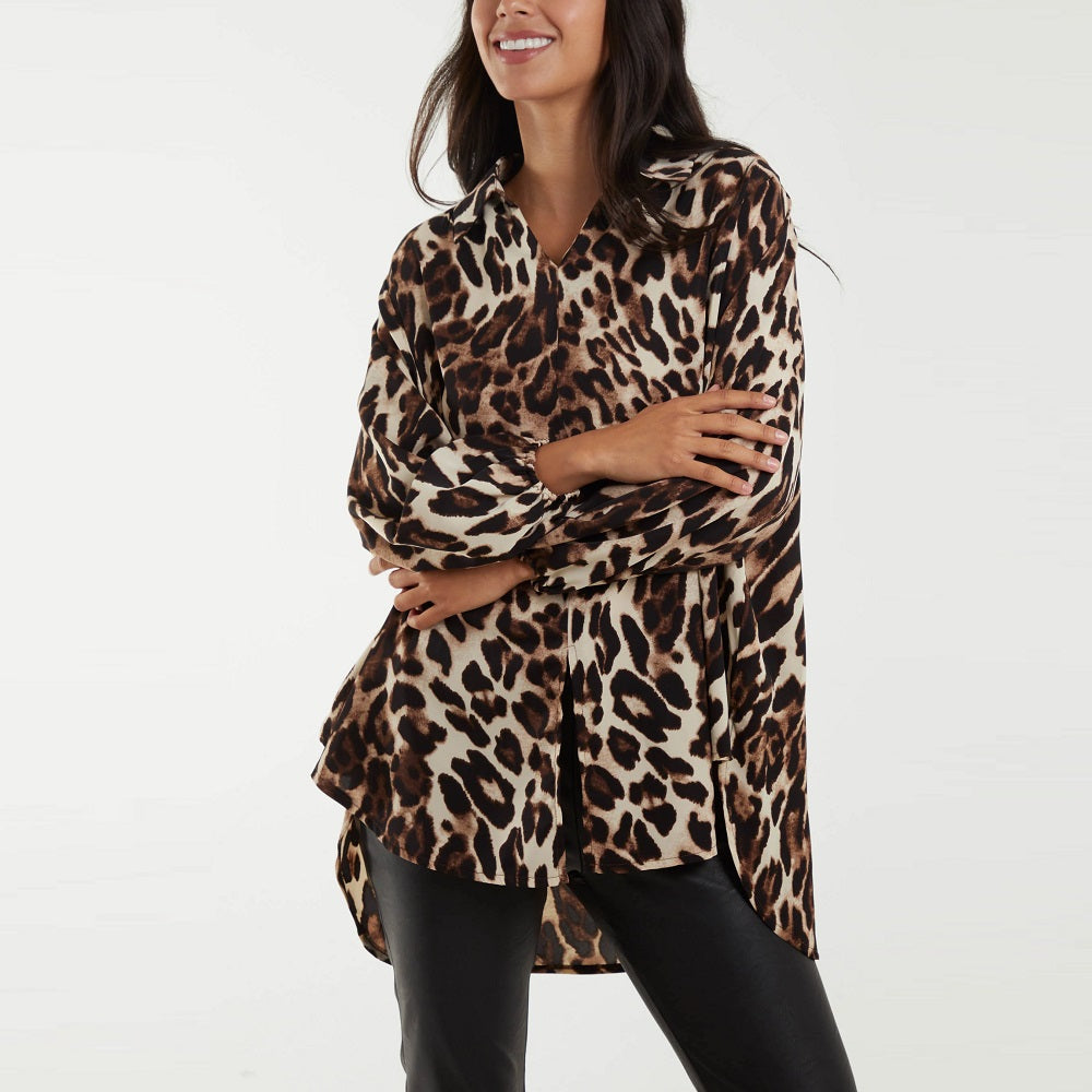 Animal Print Asymmetric Hem Blouse