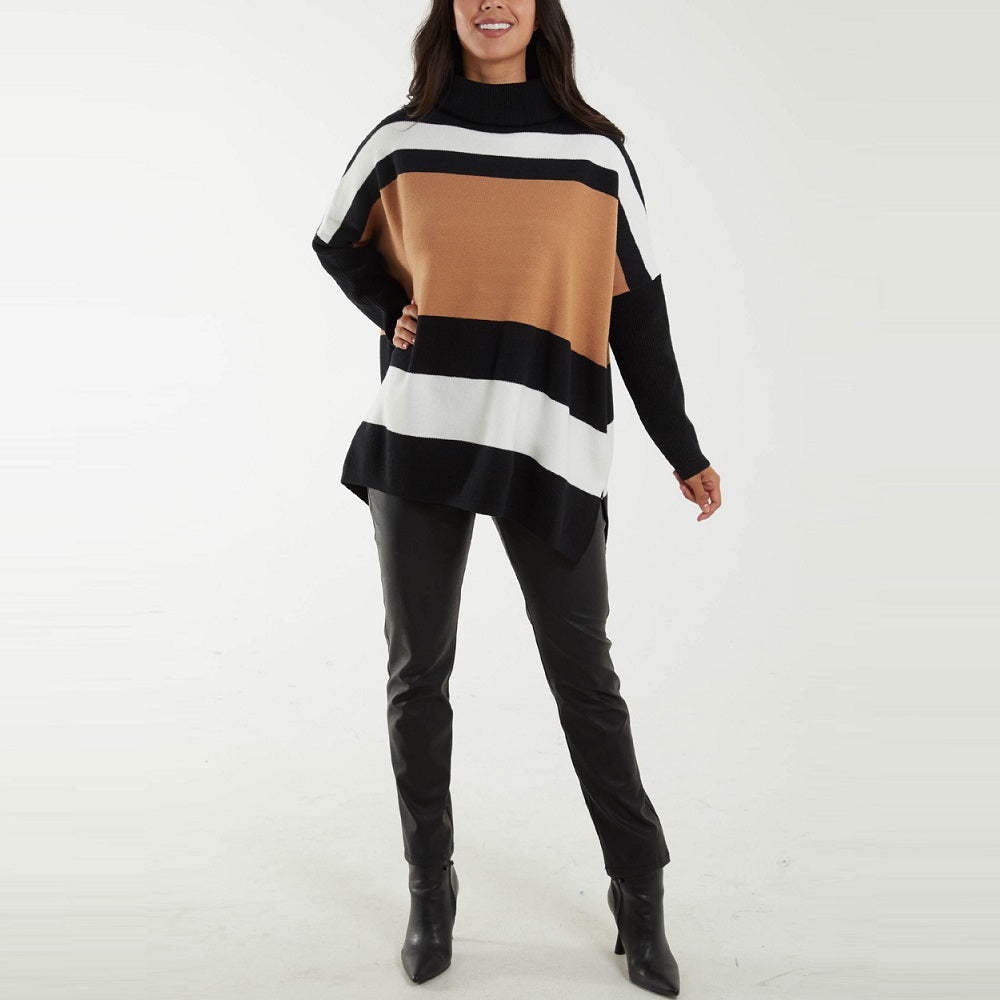 Roll Neck Colour Block Stripe Jumper by H Mcilroy London