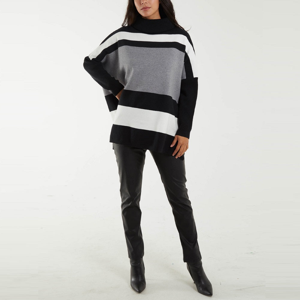 Roll Neck Colour Block Stripe Jumper by H Mcilroy London