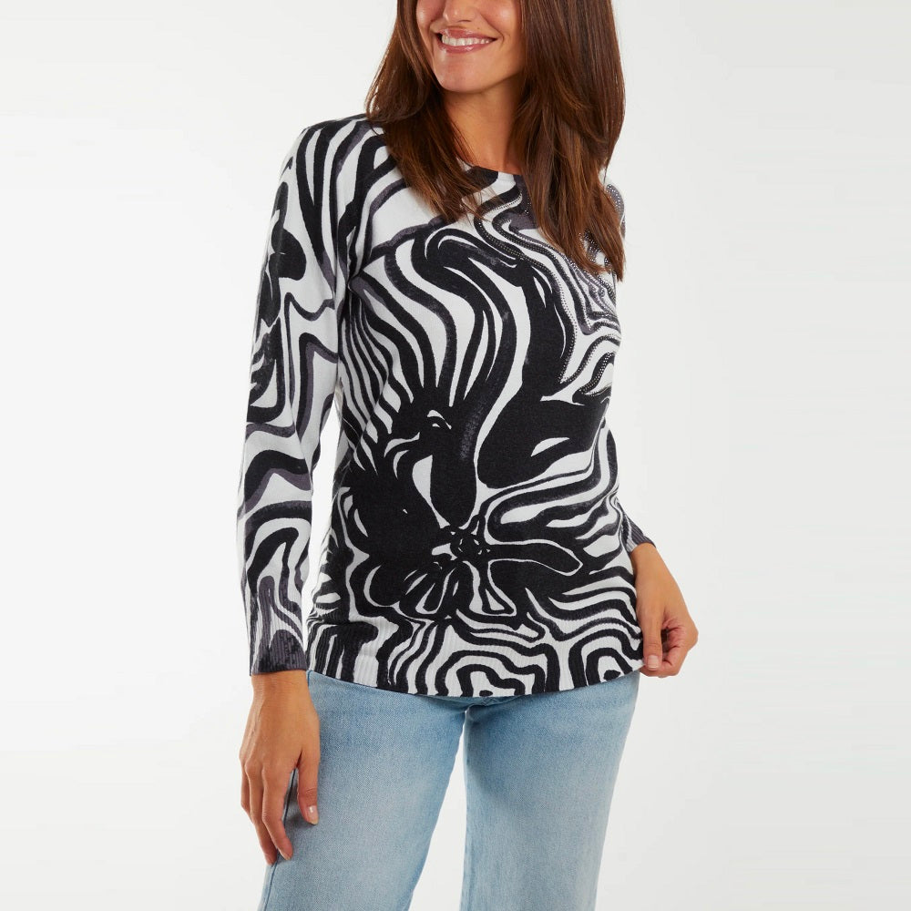 Floral Swirl Fine Knit Jumper