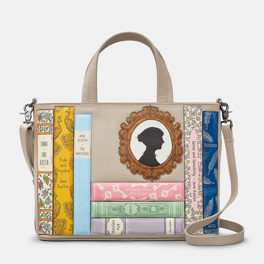 YOSHI Jane Austen Bookworm Warm Grey Leather Multiway Grab Bag