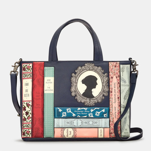 YOSHI Jane Austen Bookworm Navy Leather Multiway Grab Bag