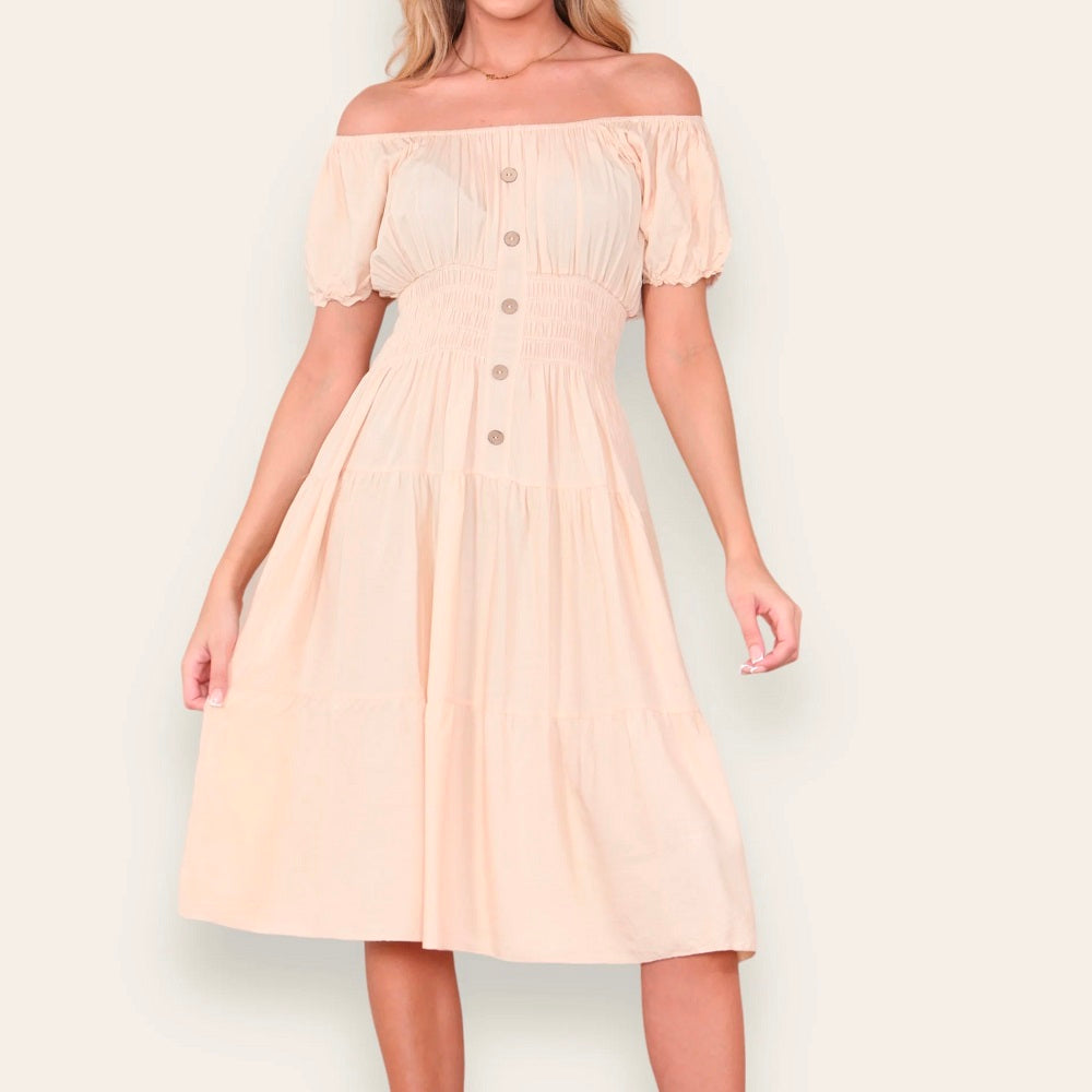 Classic Plain Bardot Midi Dress