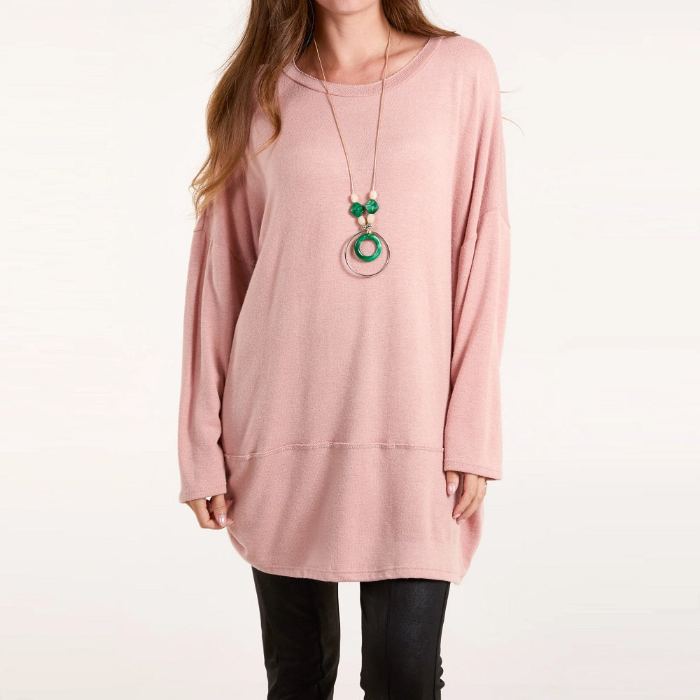 Soft Knit Top Silver Stitch with Necklace