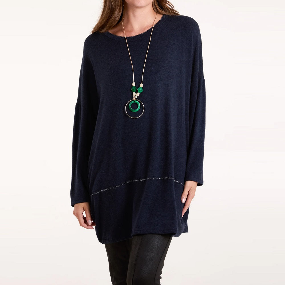 Soft Knit Top Silver Stitch with Necklace