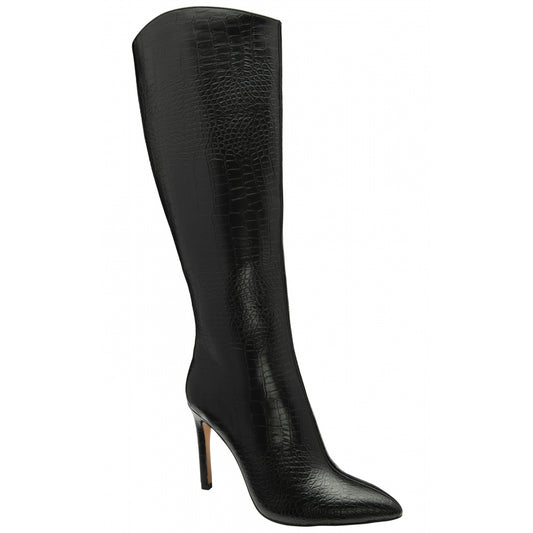 Ravel Gibson Reptile-Print Black Leather Knee High Boots