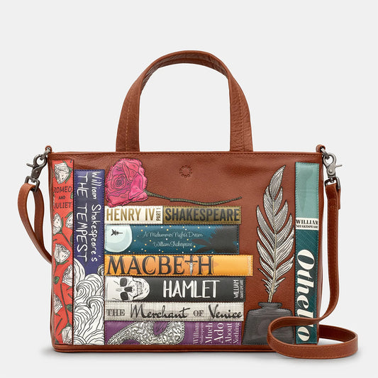 YOSHI Shakespeare Bookworm Brown Leather Multiway Grab Bag