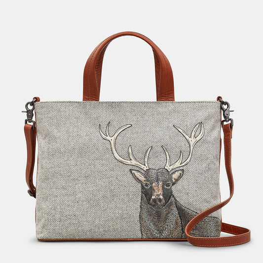 YOSHI Stag Tweed & Brown Leather Multiway Grab Bag