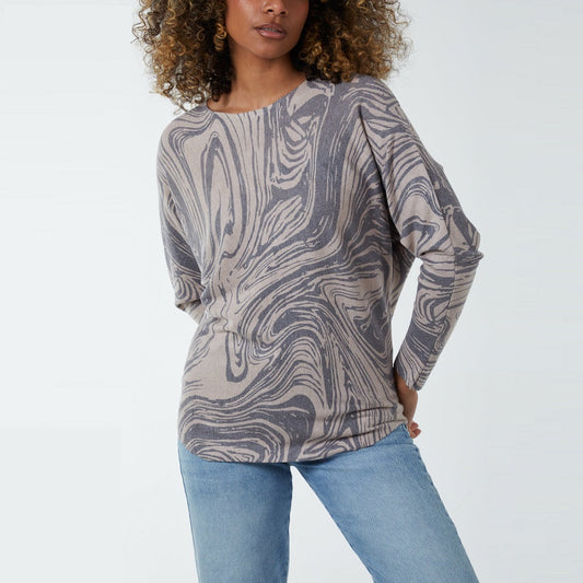 Swirl Print Batwing Jumper