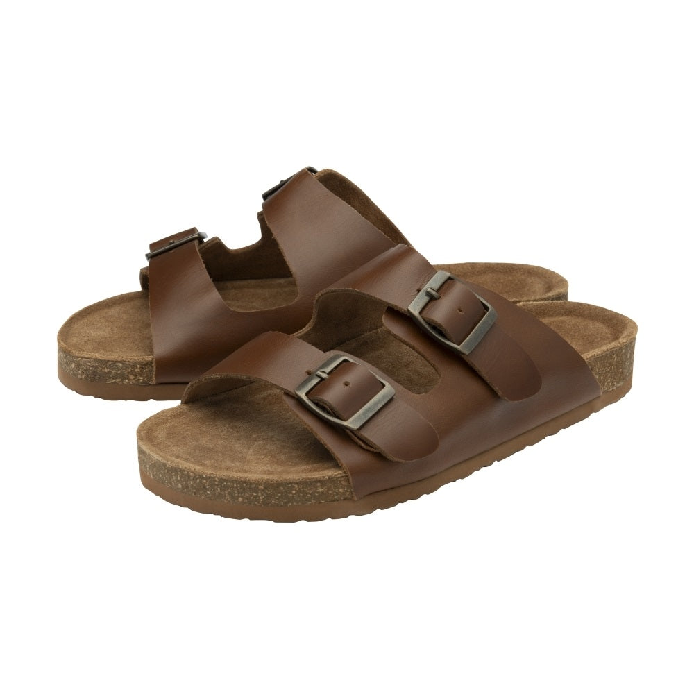 Tan Waxy Leather Aros Flat Mule Sandals for Woman by Ravel