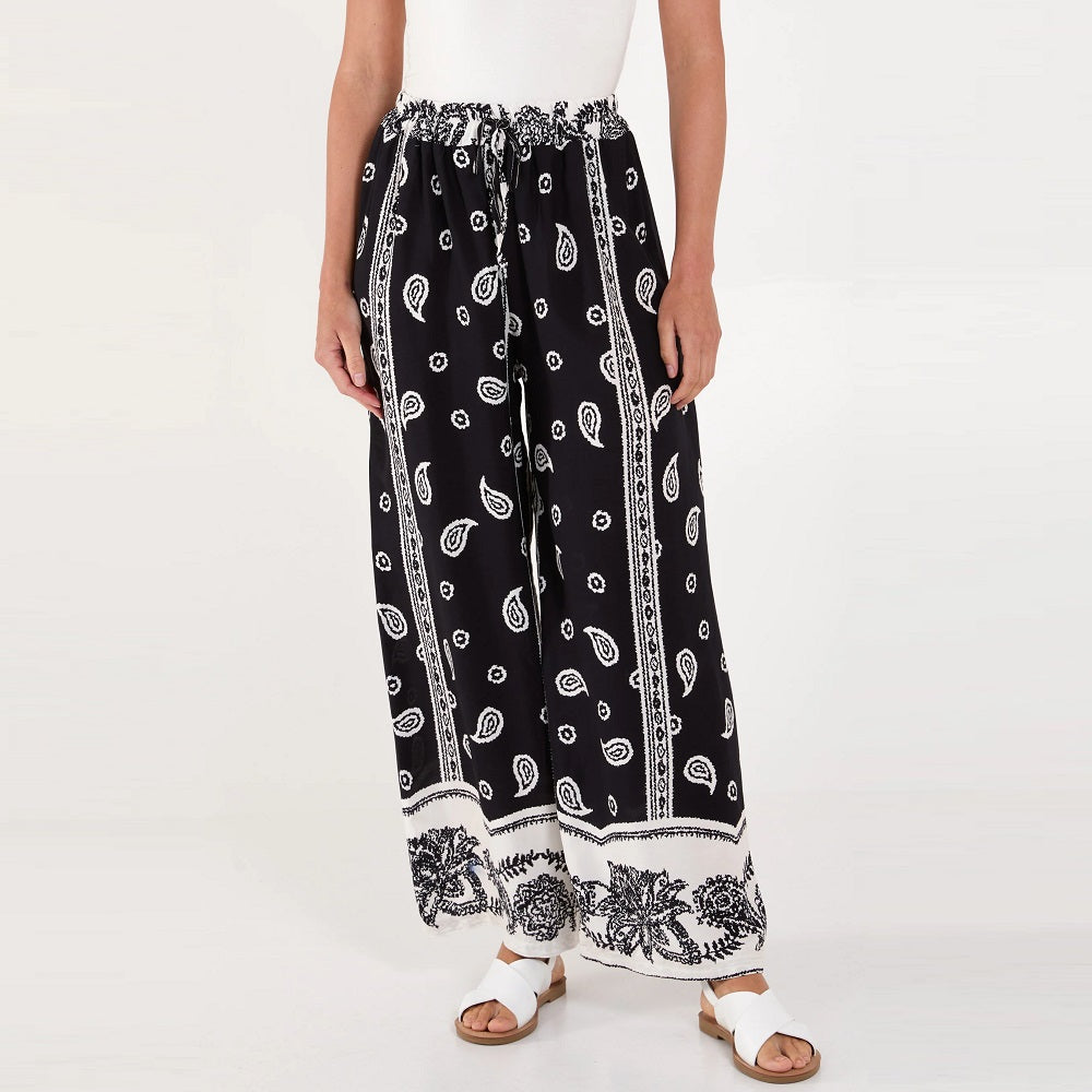 Paisley Wide Leg Navy Trousers