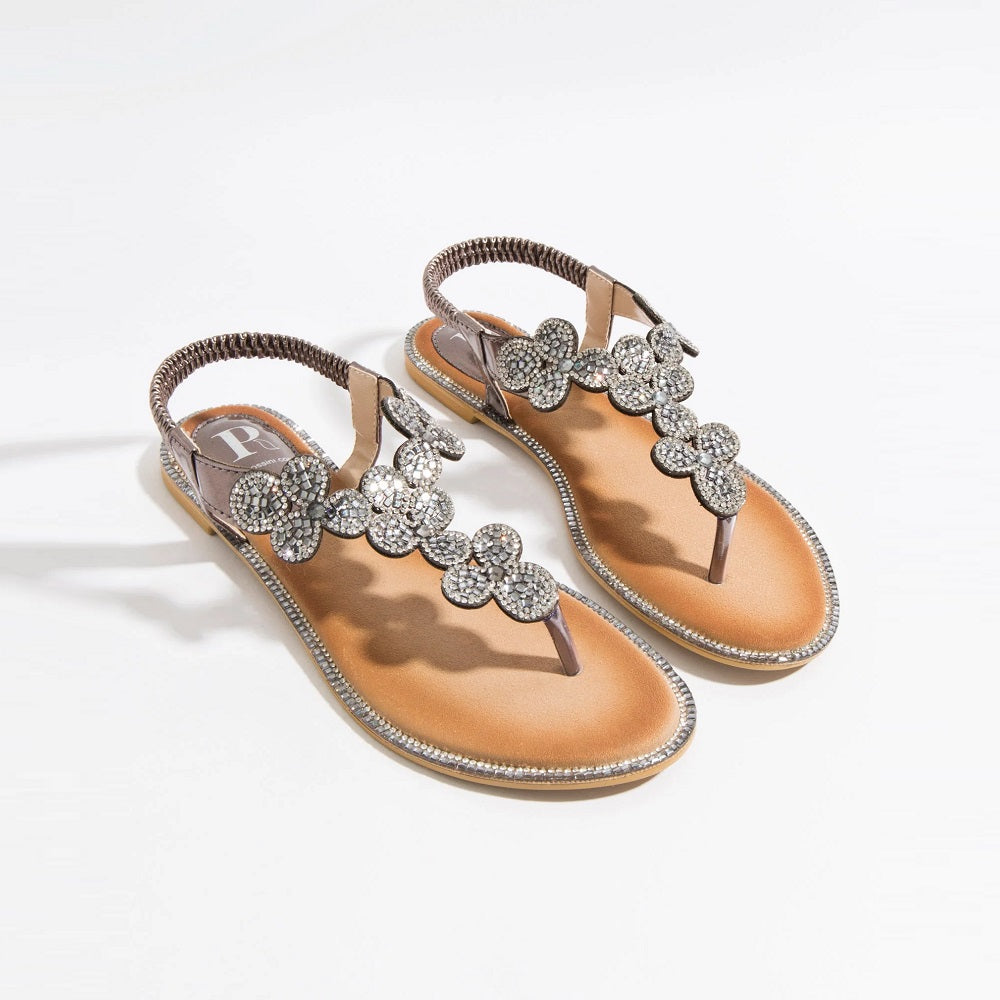 Silver Flower Embellished Toe Post Sandal with Sponge Sole