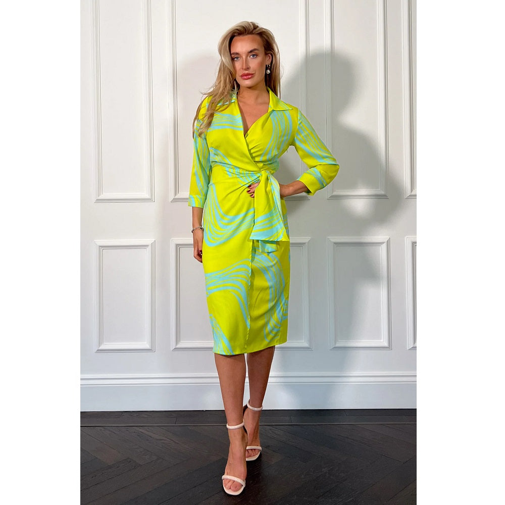 Nala Lime & Green Midi Wrap Dress by Girl in Mind