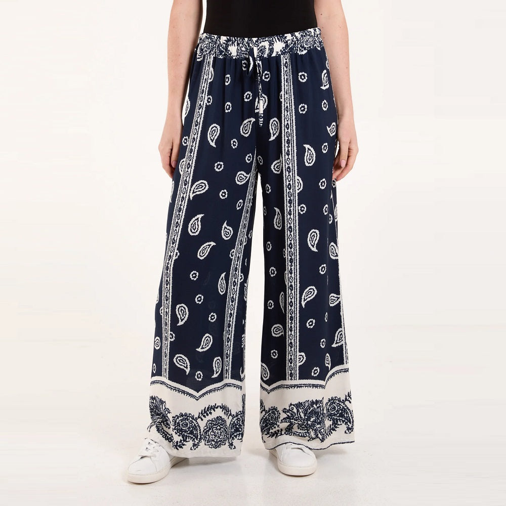 Paisley Wide Leg Navy Trousers