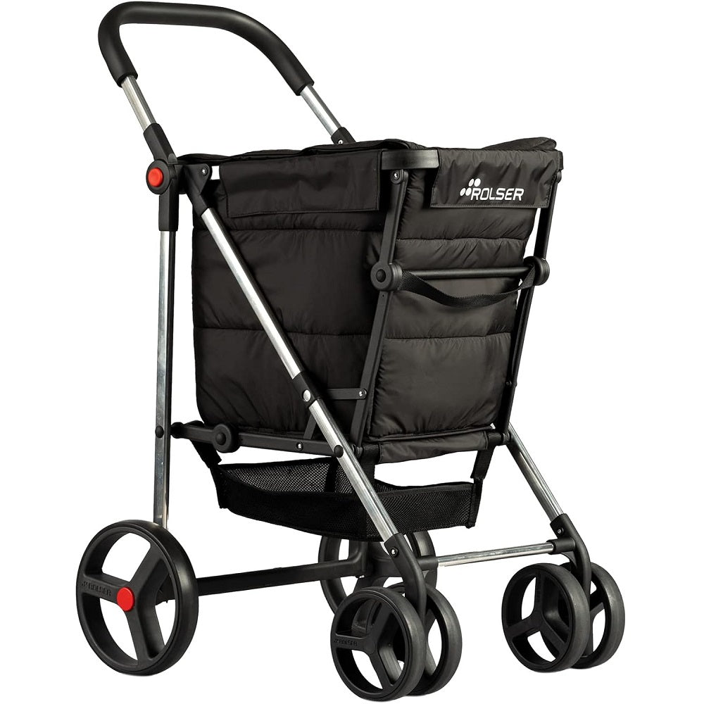 ROLSER Basket Polar 4 Big Wheel 2 Swivelling Foldable Shopping Trolley - Black