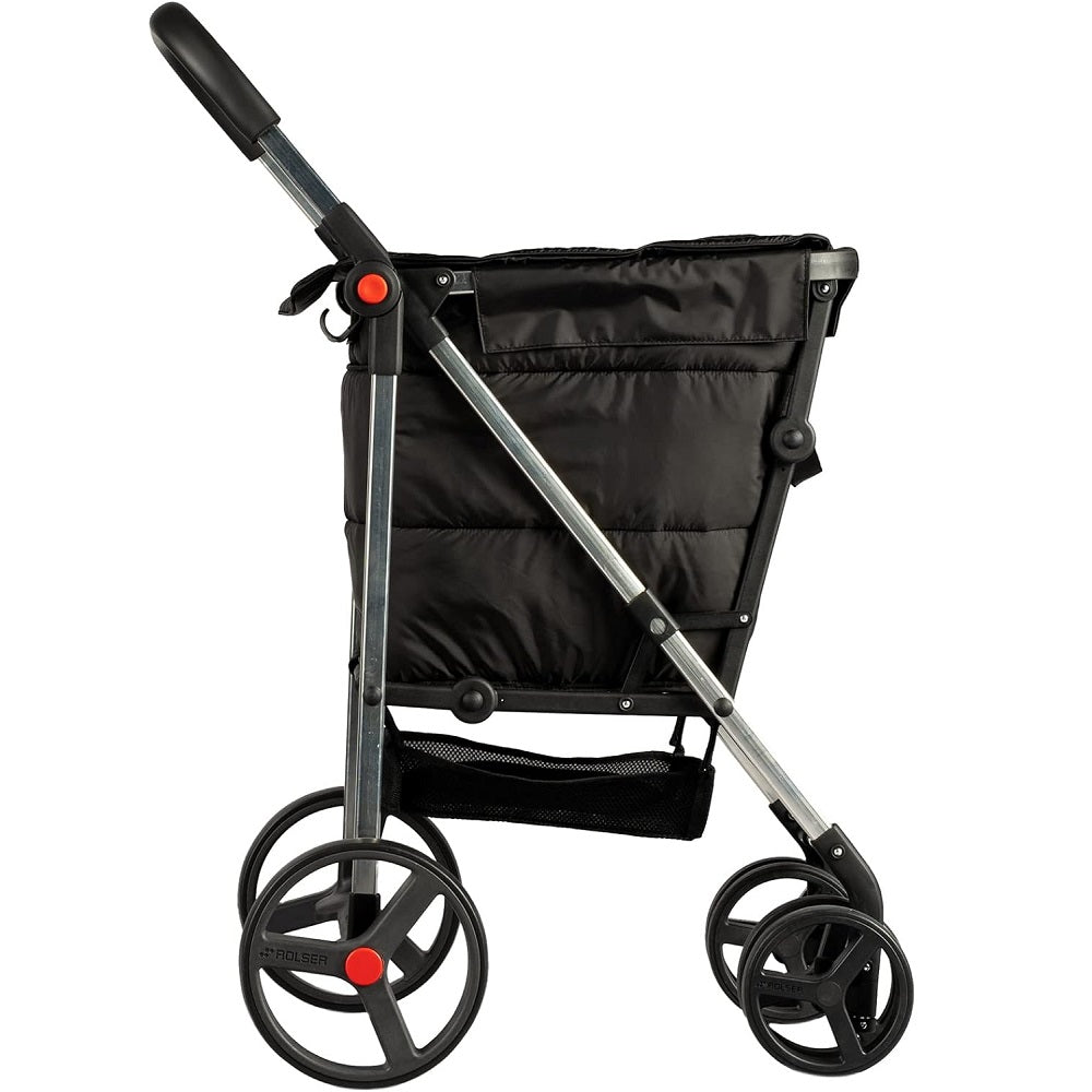 ROLSER Basket Polar 4 Big Wheel 2 Swivelling Foldable Shopping Trolley - Black