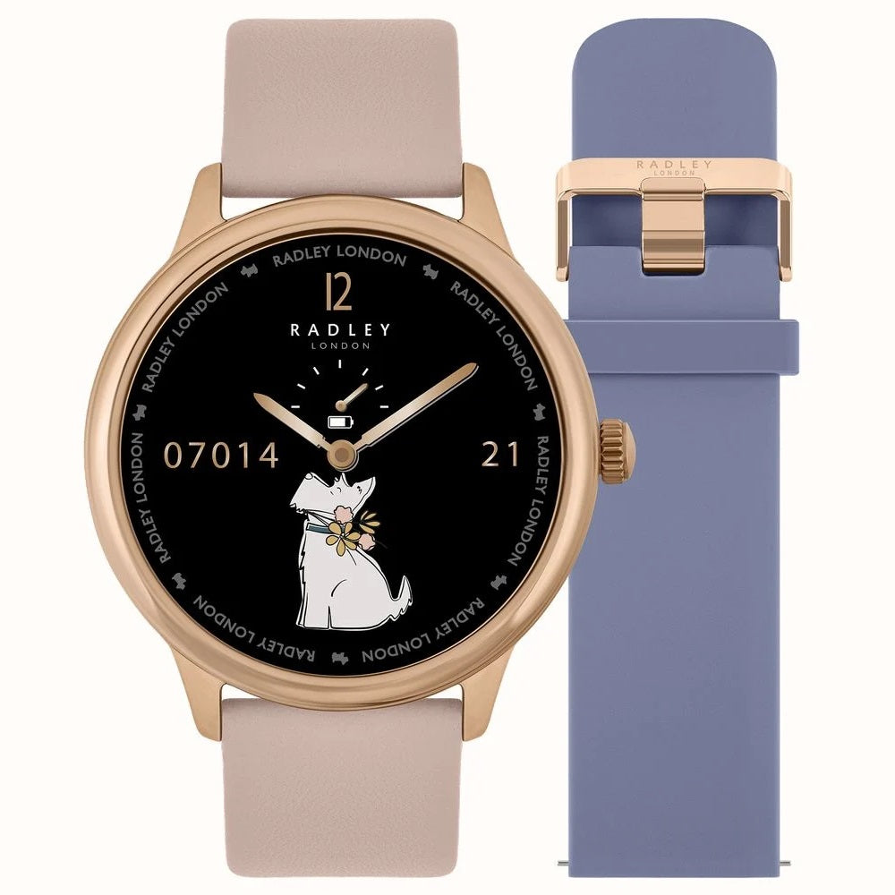 Radley Smart Calling Watch Interchangeable Pink Leather And Denim Silicone Strap Set