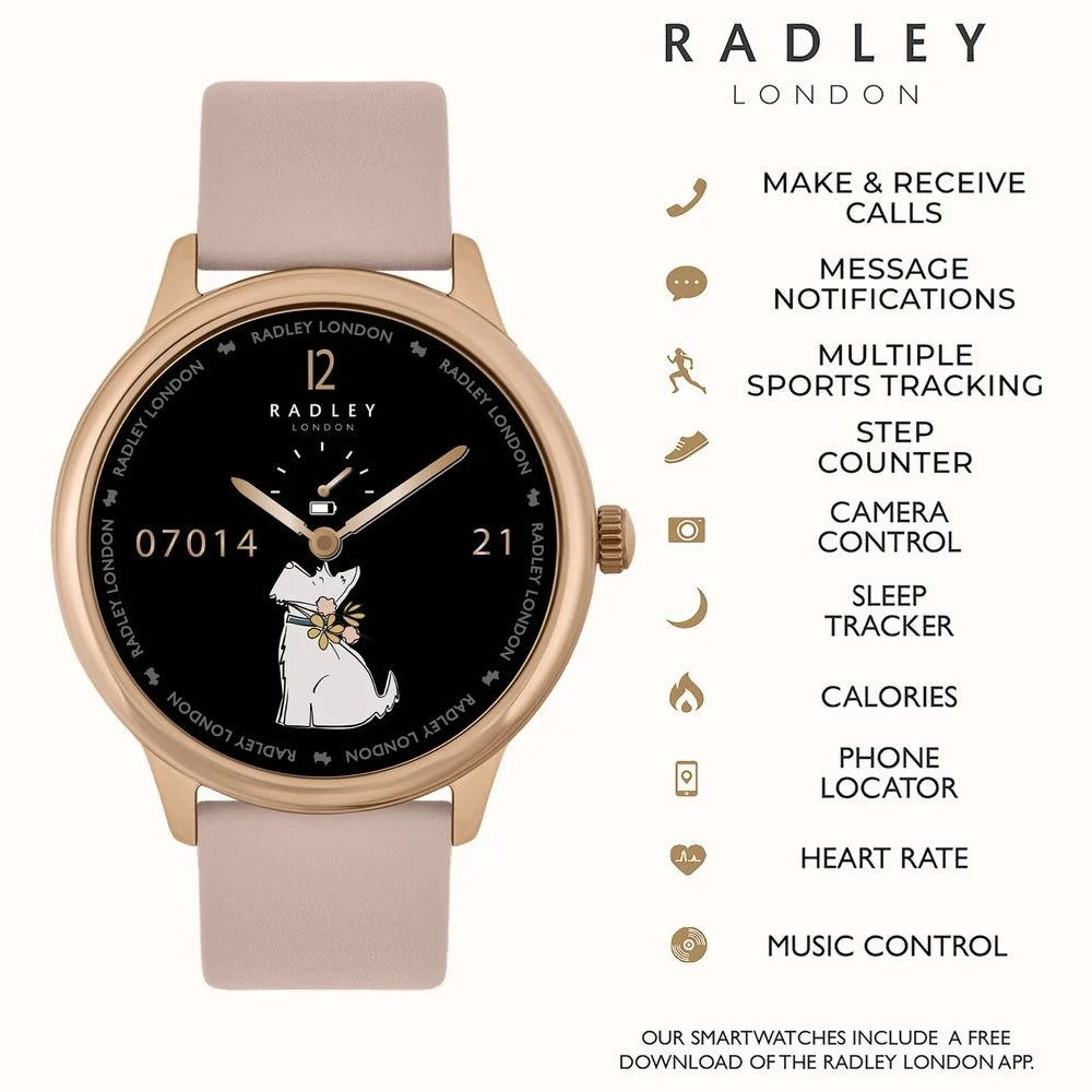 Radley Smart Calling Watch Interchangeable Pink Leather And Denim Silicone Strap Set