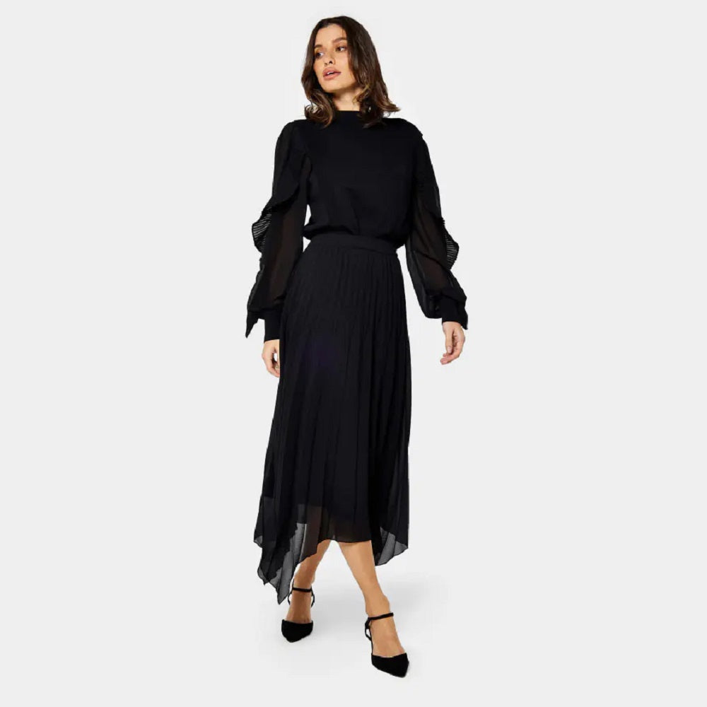 Tammy Pleated Asymmetric Maxi Skirt Black by George Davies